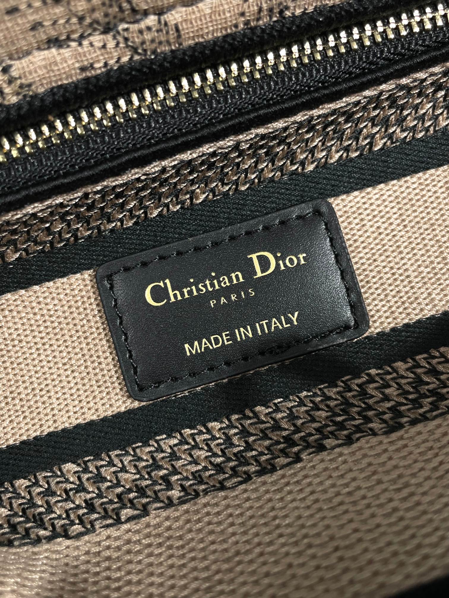 Christian Dior Medium Lady D-Lite Bag Embroidered Sun Motif Beige &amp; Black Canvas