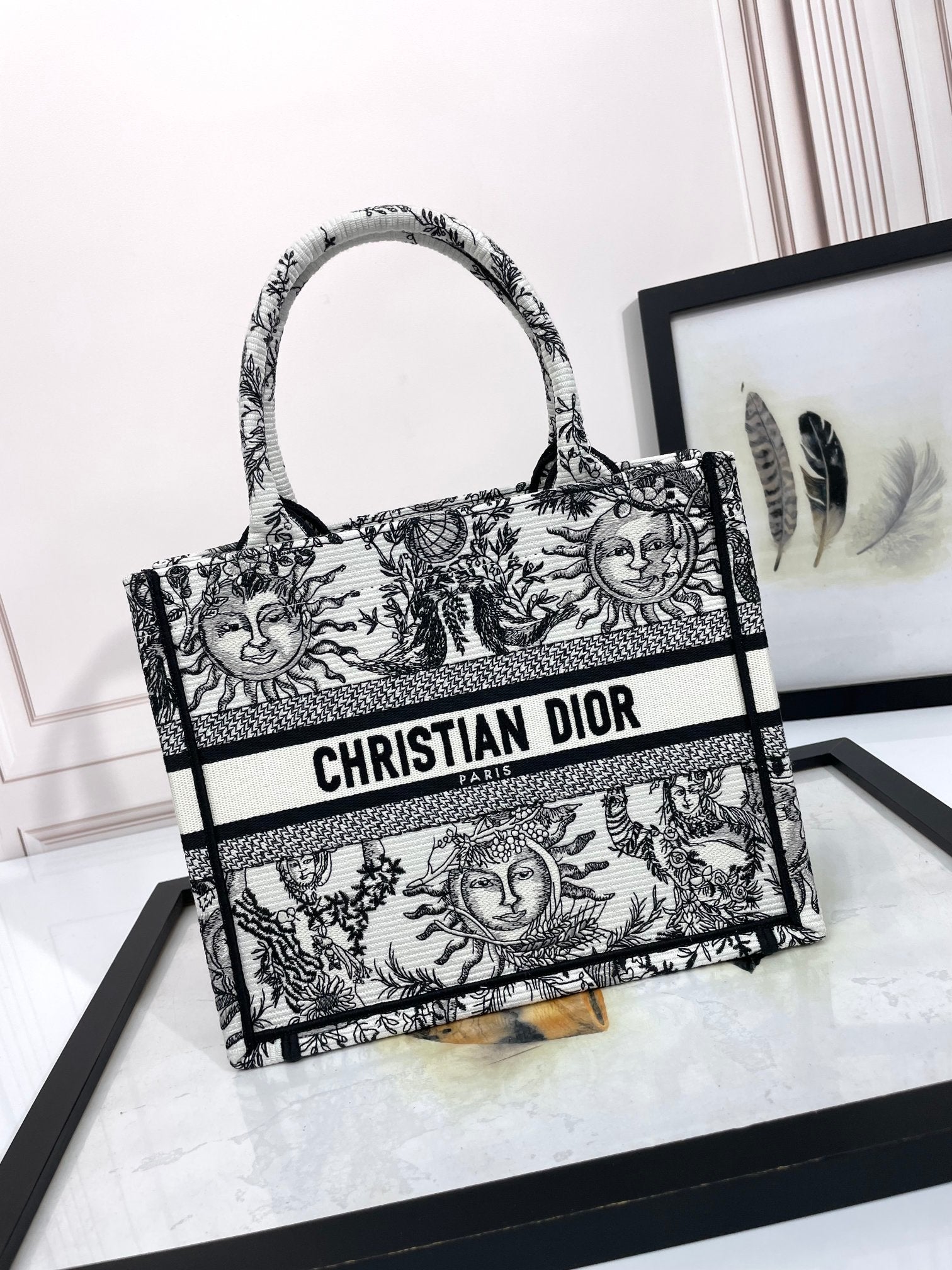 Christian Dior Book Tote Sun Print Canvas Handbag - Black & White