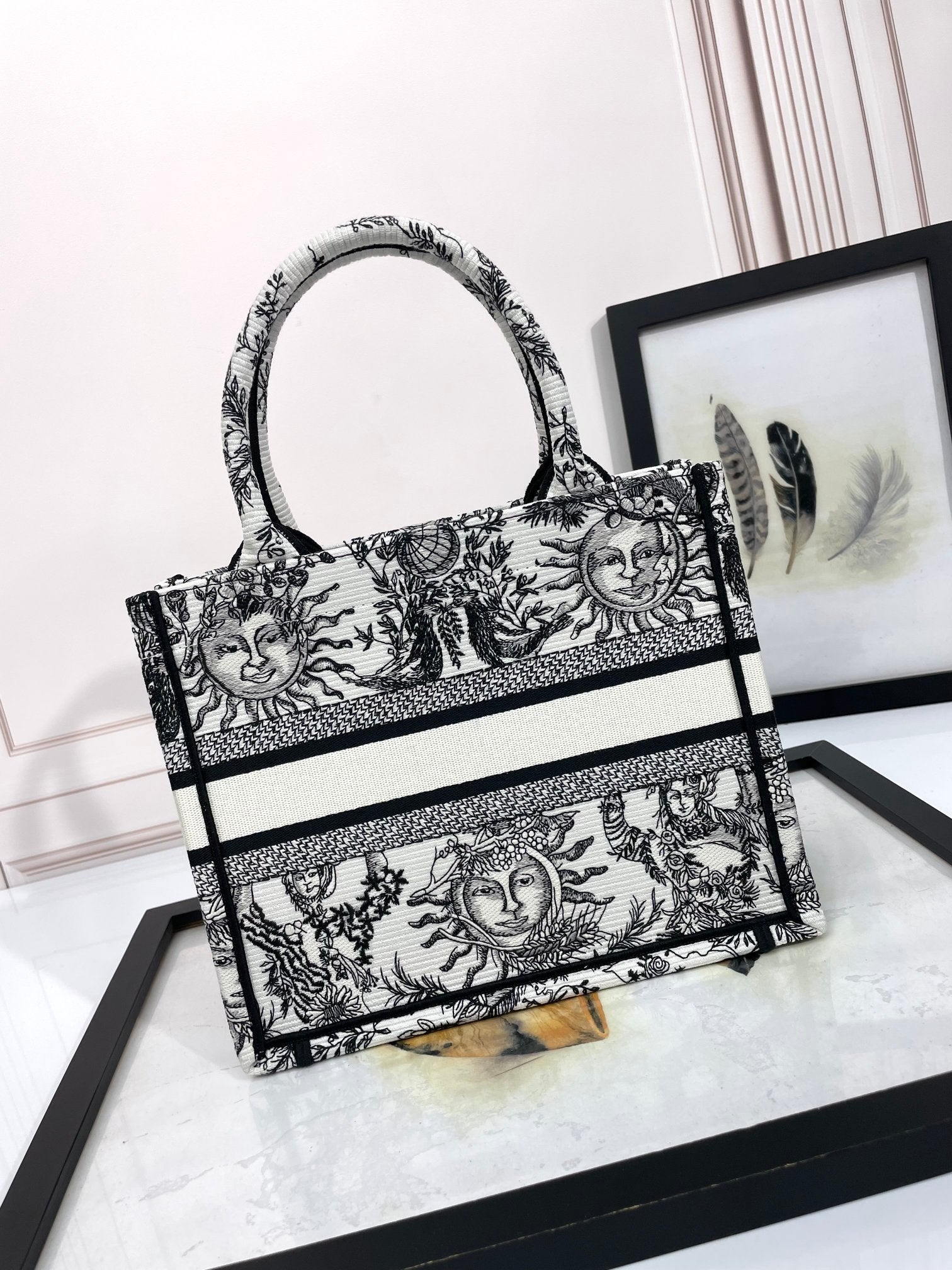 Christian Dior Book Tote Sun Print Canvas Handbag - Black & White