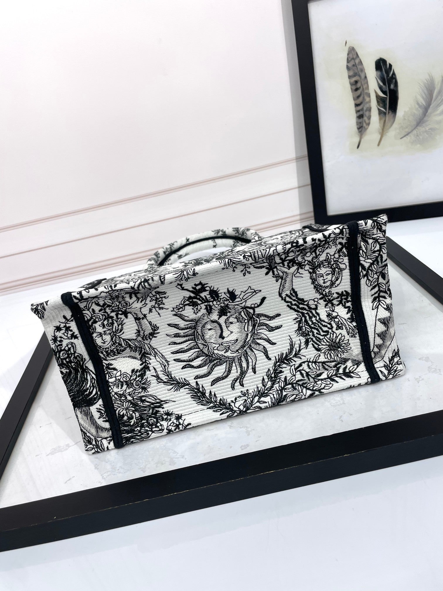 Christian Dior Medium Dior Book Tote - White and Black Zodiac Embroidery