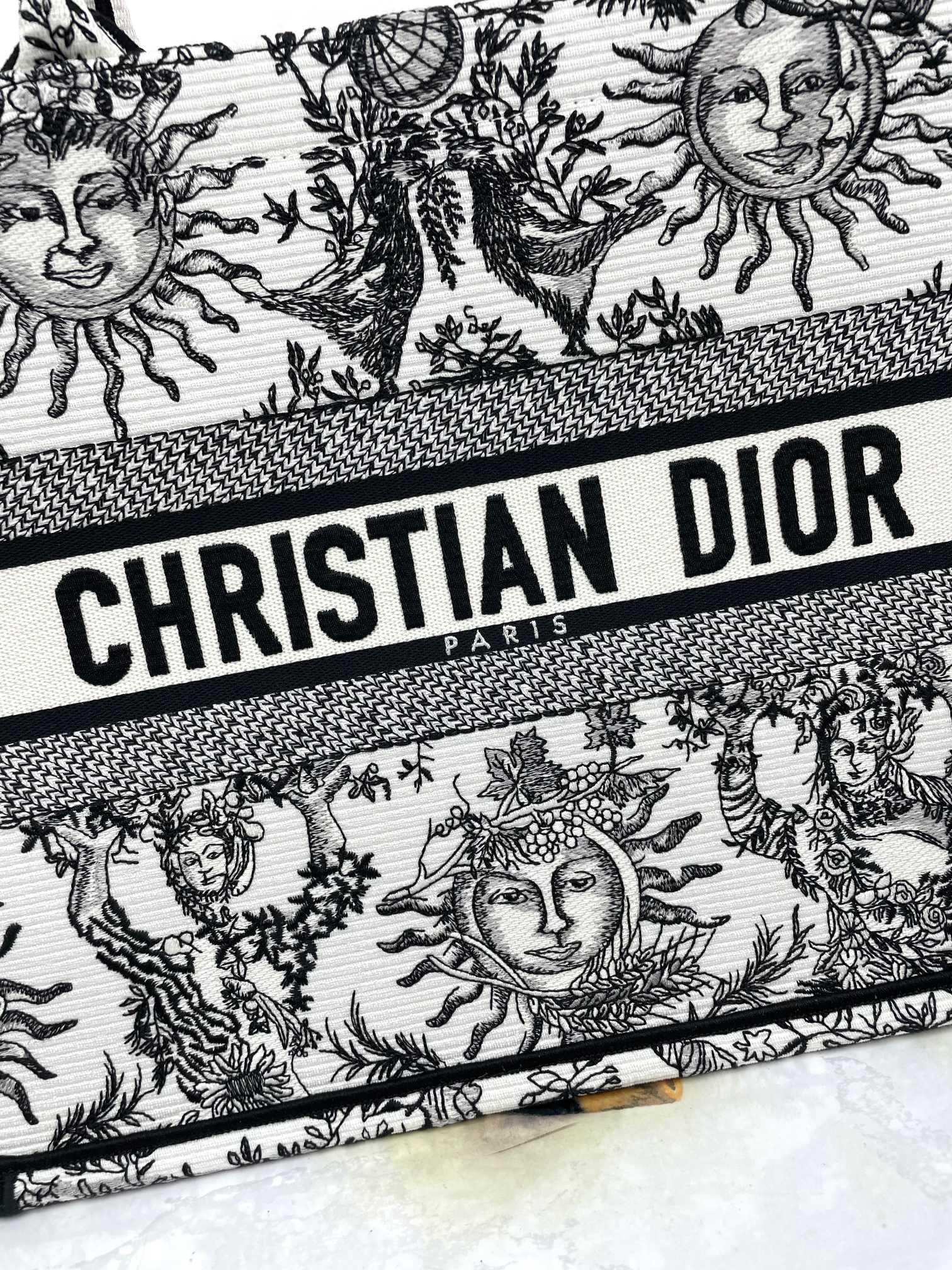 Dior Vintage Celestial Sun Print Embroidered Canvas Tote Bag