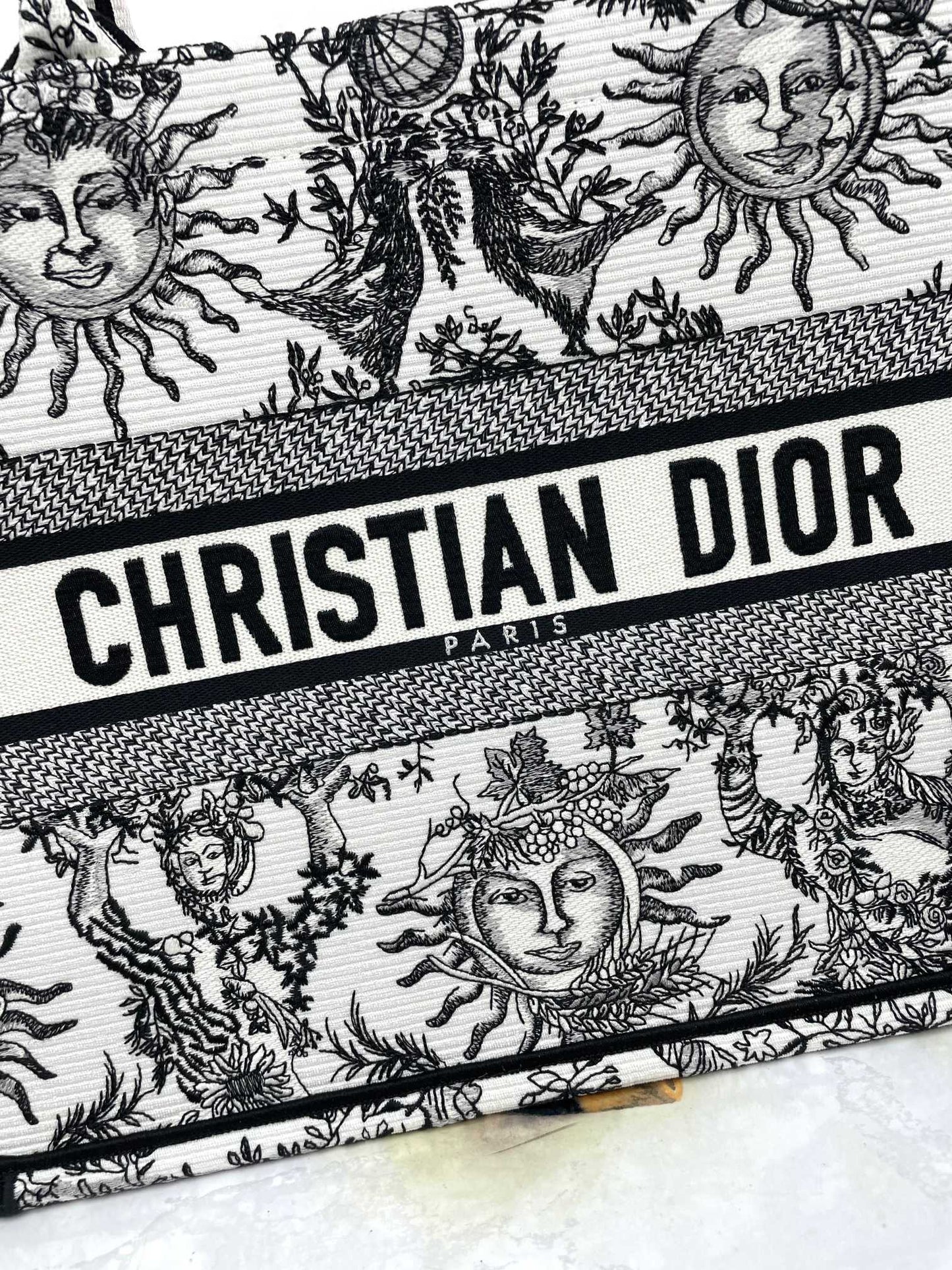 Dior Black and White Celestial Sun Embroidered Canvas Tote Bag