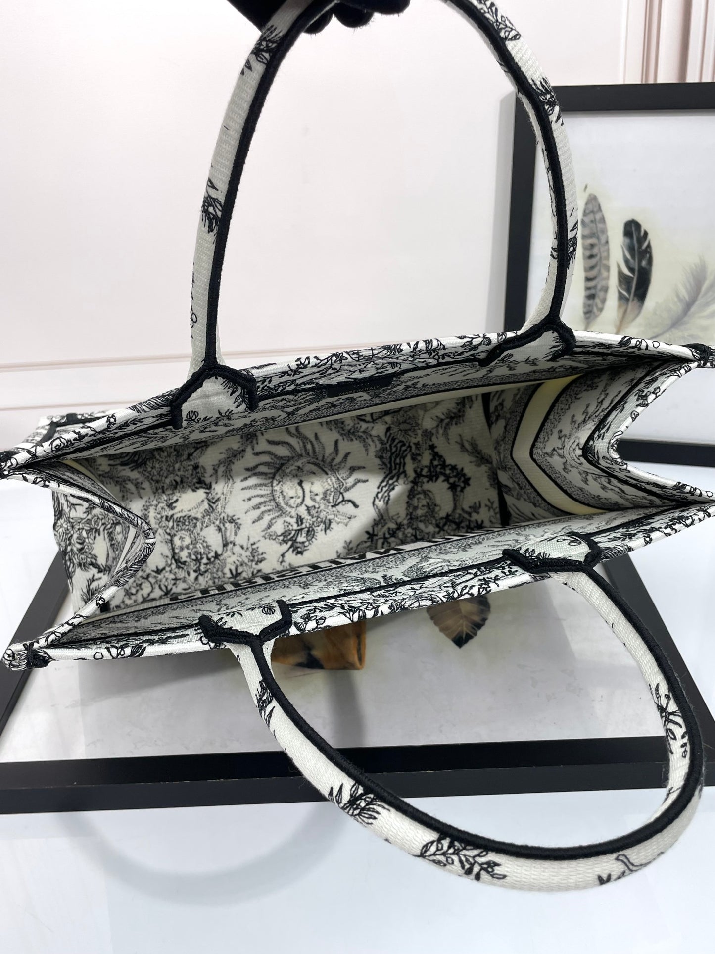 Christian Dior Medium Dior Book Tote - White and Black Zodiac Embroidery