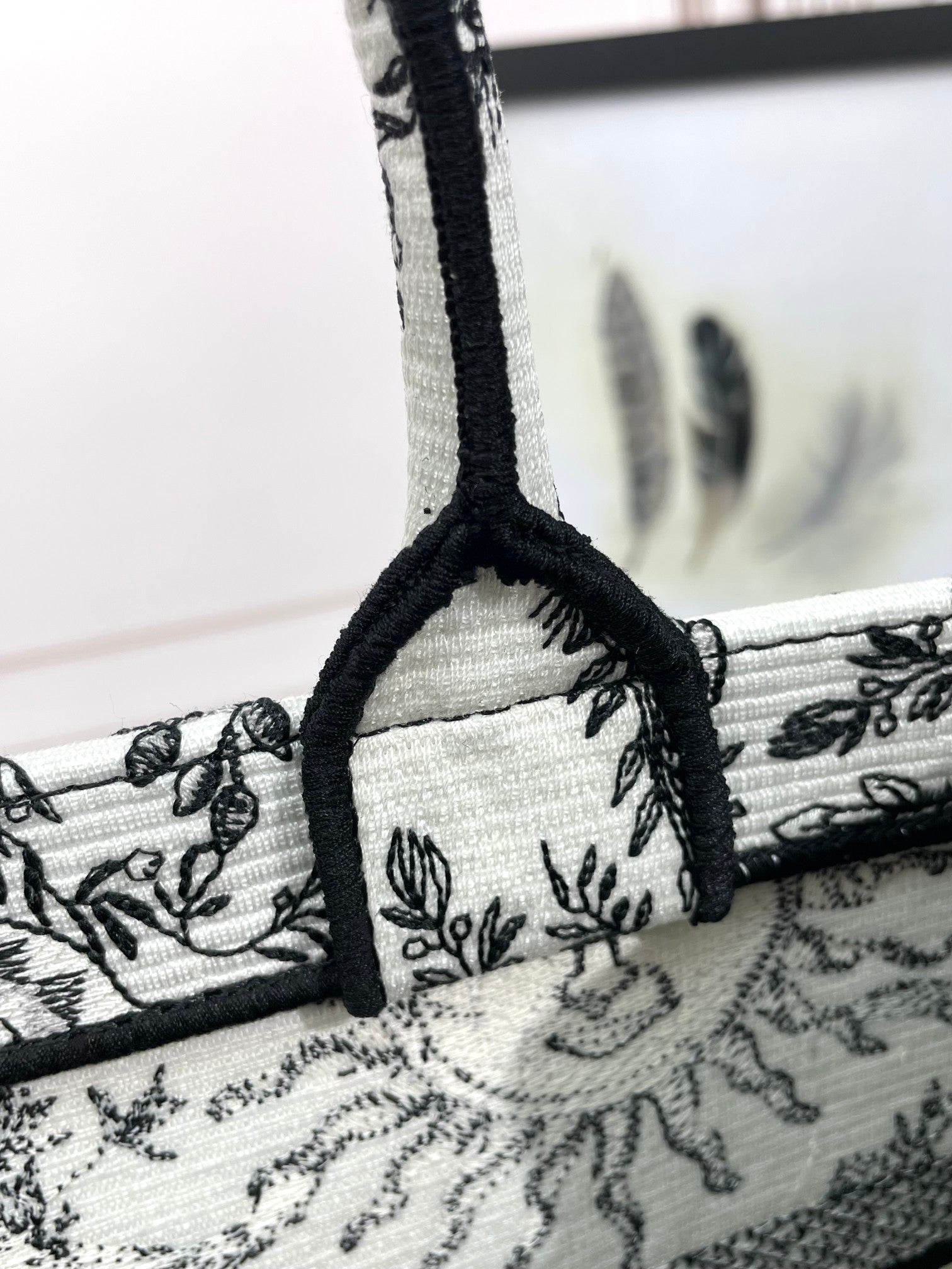 Christian Dior Medium Book Tote Bag - Black and White Sun Embroidered Canvas