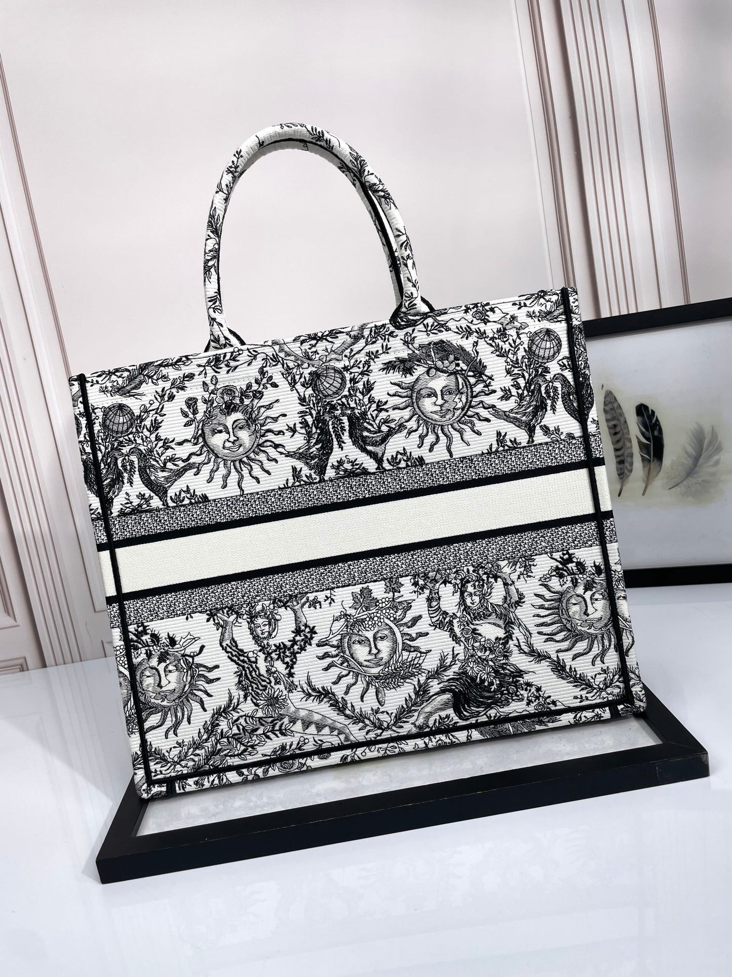 Christian Dior Large Book Tote Black and White Zodiac Embroidery