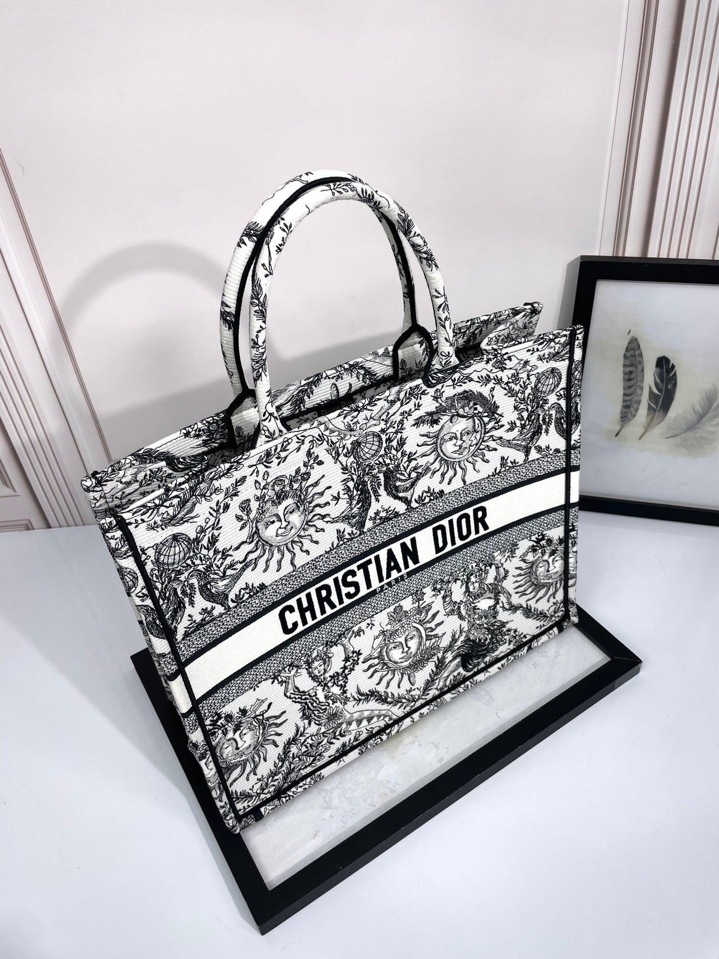 Christian Dior Large Book Tote Black and White Zodiac Embroidery