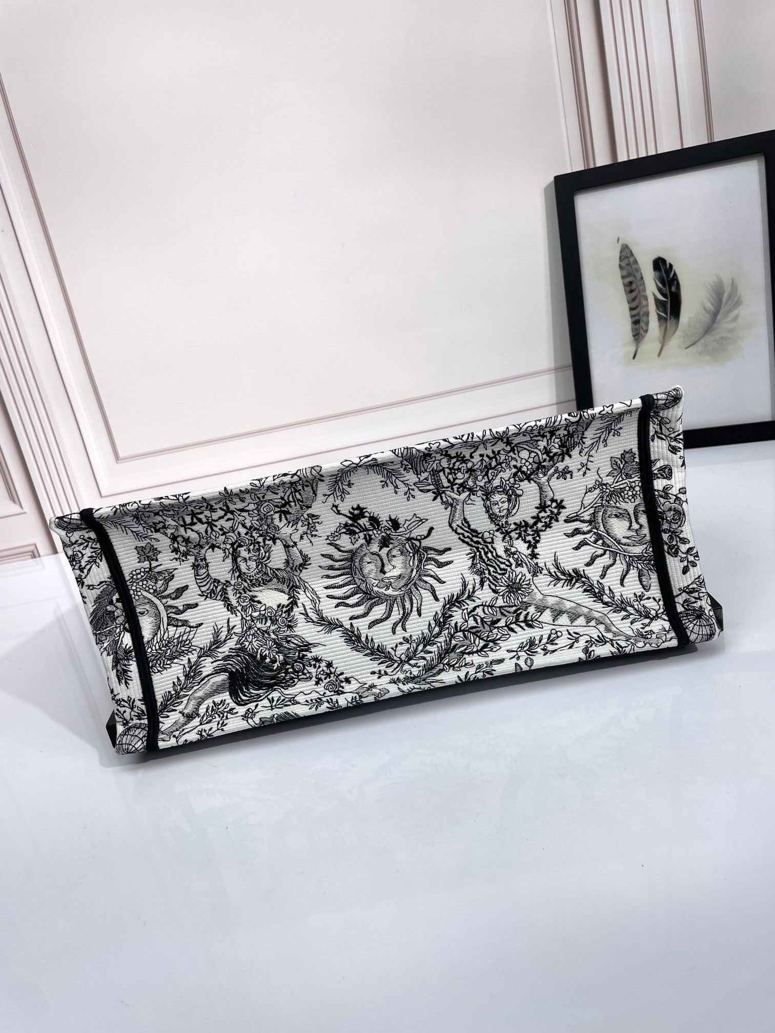Christian Dior Large Book Tote Black and White Zodiac Embroidery