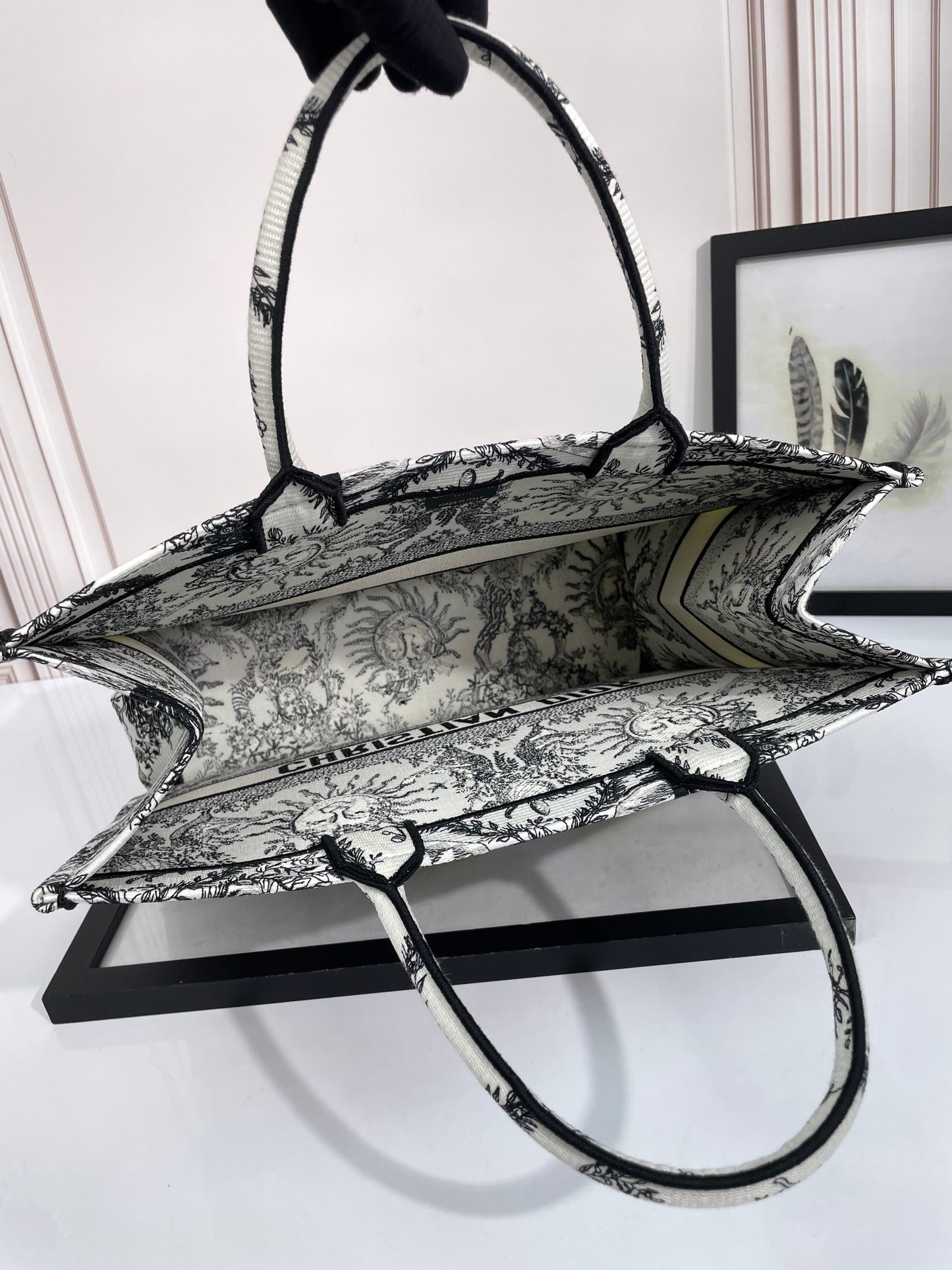 Christian Dior Large Book Tote Black and White Zodiac Embroidery