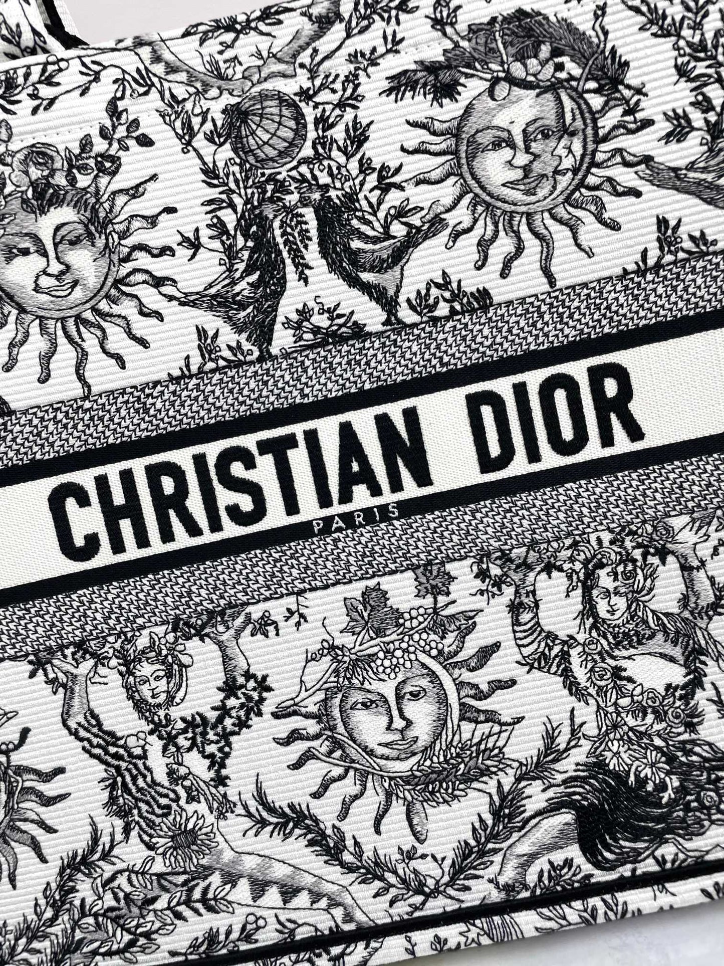 Christian Dior Large Book Tote Black and White Zodiac Embroidery