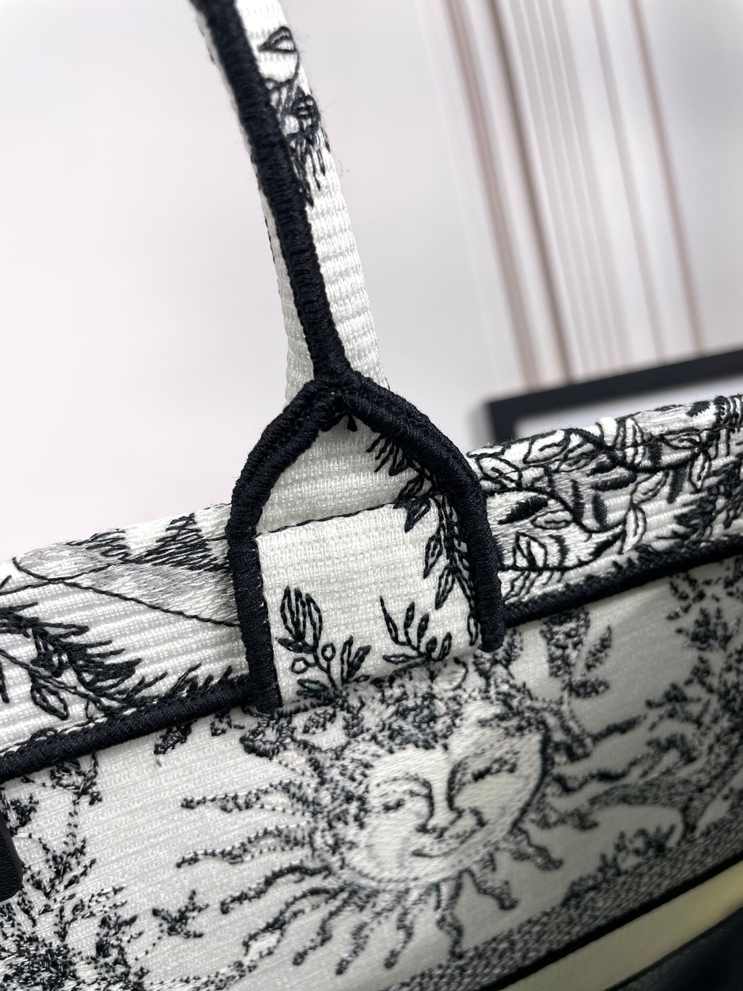 Christian Dior Medium Book Tote - Black and White Toile de Jouy Soleil Canvas
