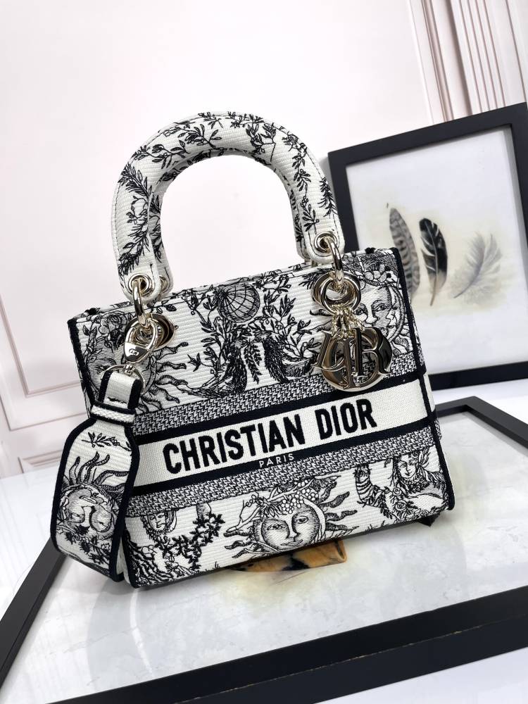 Christian Dior Lady D-Lite Bag - White and Black Zodiac Embroidery