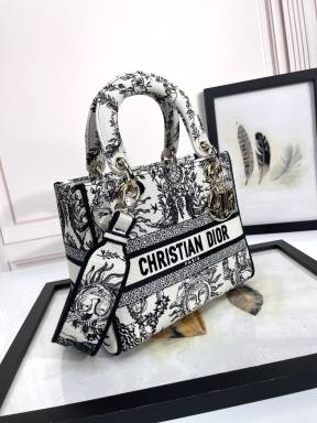 Christian Dior Medium Lady D-Lite Bag with Embroidered Sun and Star Pattern