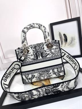 Christian Dior Lady D-Lite Bag - White and Black Zodiac Embroidery