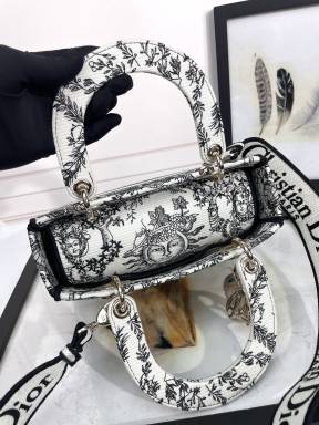Christian Dior Lady D-Lite Bag - White and Black Zodiac Embroidery