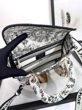 Christian Dior Lady D-Lite Bag - White and Black Zodiac Embroidery