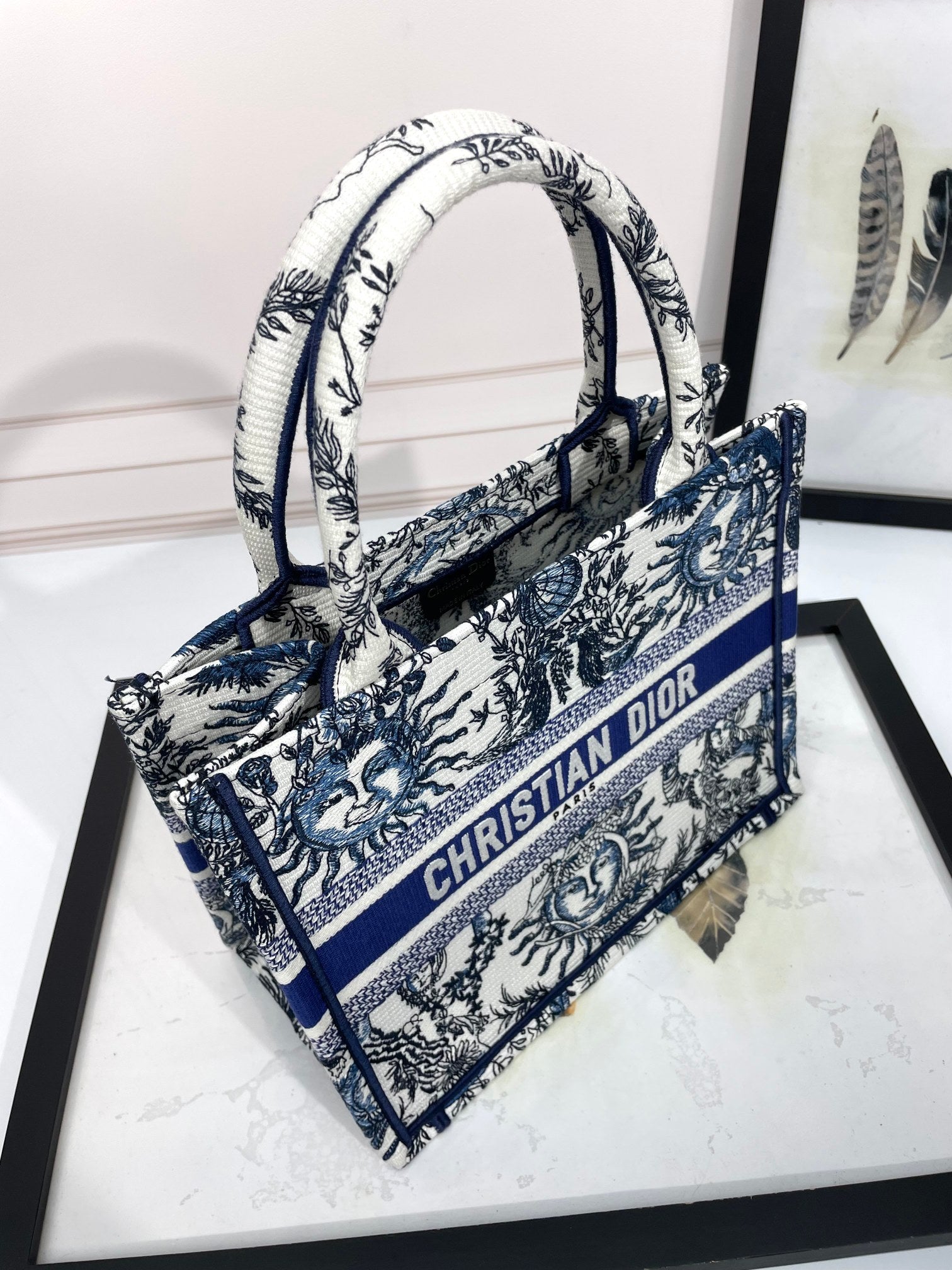 Christian Dior Small Book Tote with Blue and White Sun Motif