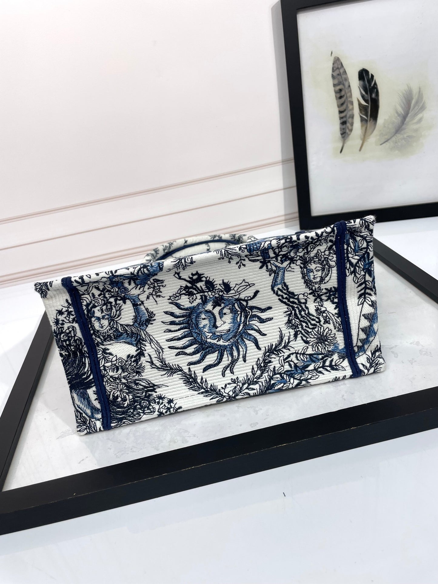 Christian Dior Small Book Tote with Blue and White Sun Motif