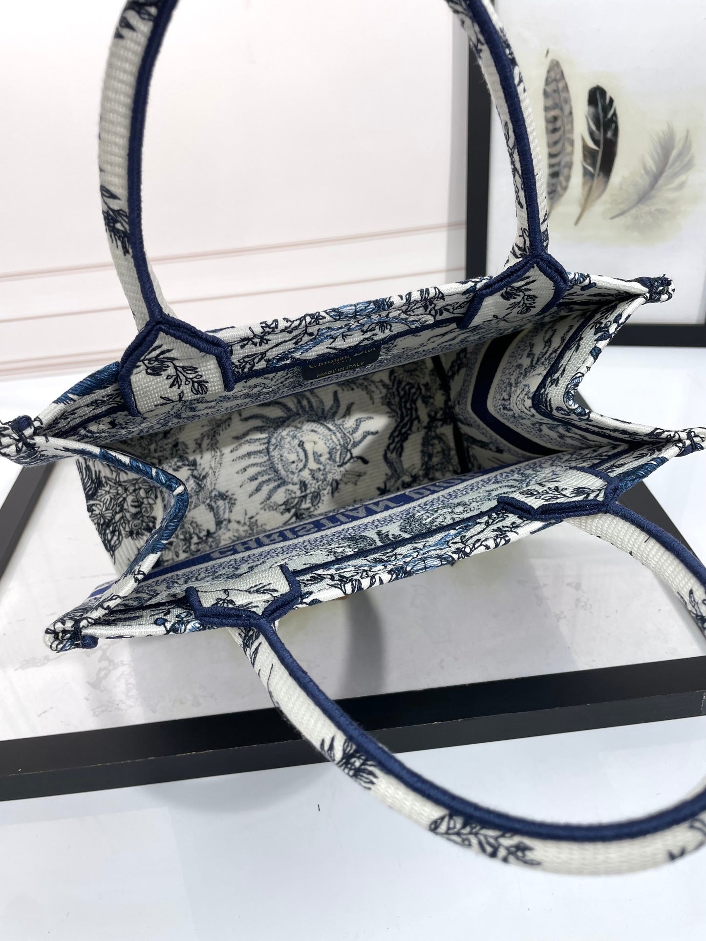 Christian Dior Blue & White Celestial Sun Embroidery Book Tote Bag
