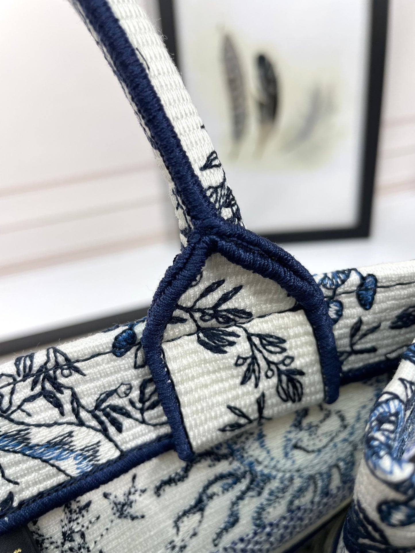 Christian Dior Small Book Tote with Blue and White Sun Motif