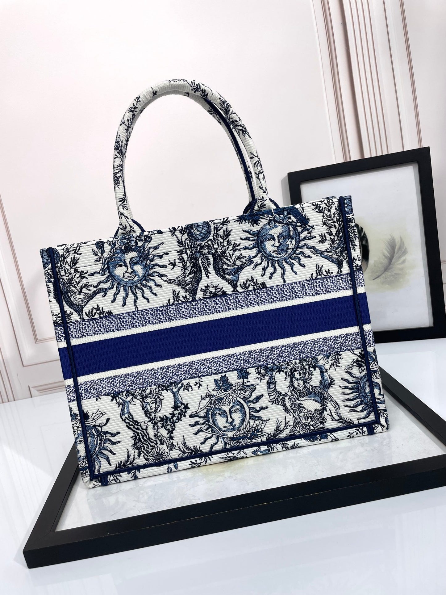 Christian Dior Medium Book Tote Bag with Blue Sun Embroidery