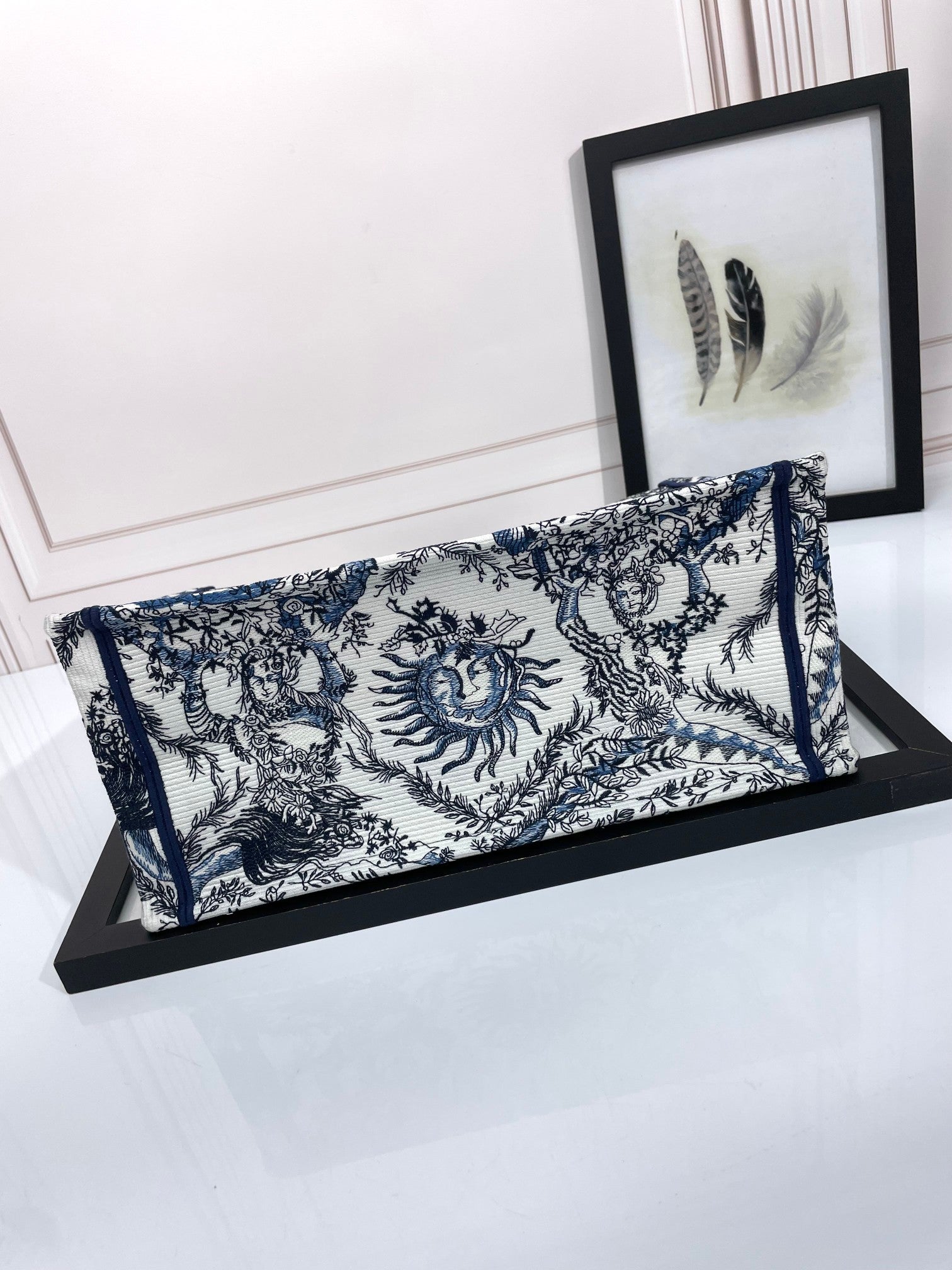 Christian Dior Large Book Tote - Toile de Jouy Soleil Blue and White Embroidery