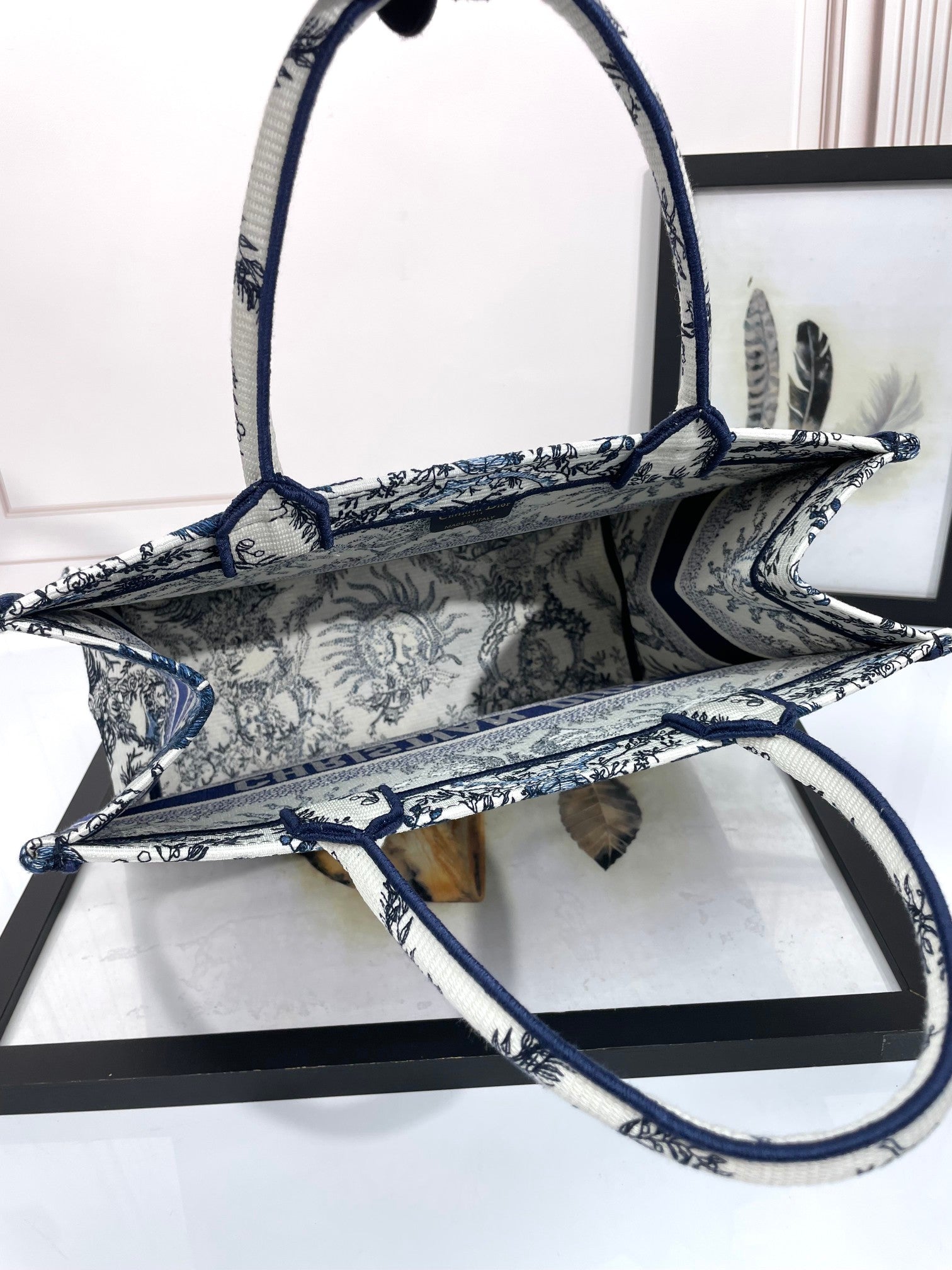 Christian Dior Medium Book Tote Bag with Blue Sun Embroidery