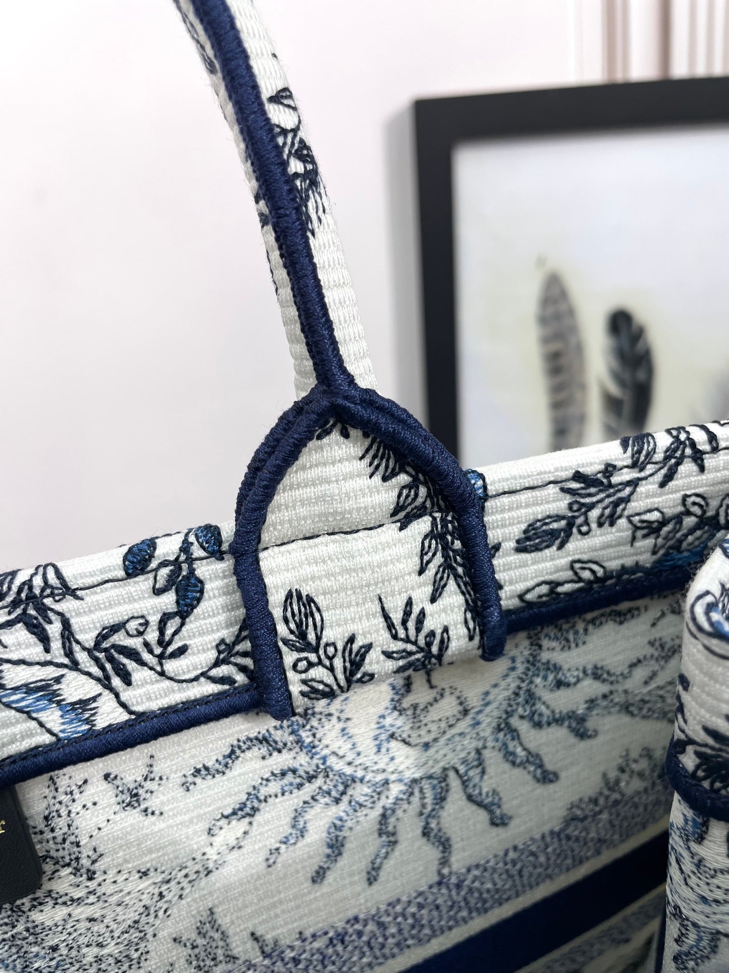 Christian Dior Large Book Tote - Toile de Jouy Soleil Blue and White Embroidery