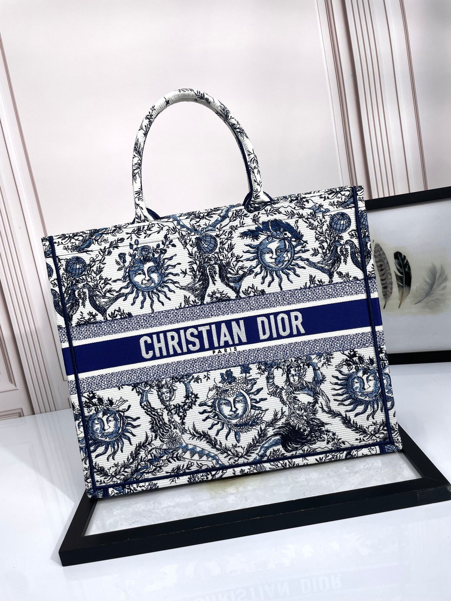 Dior Large Blue and White Celestial Sun Print Canvas Tote Handbag