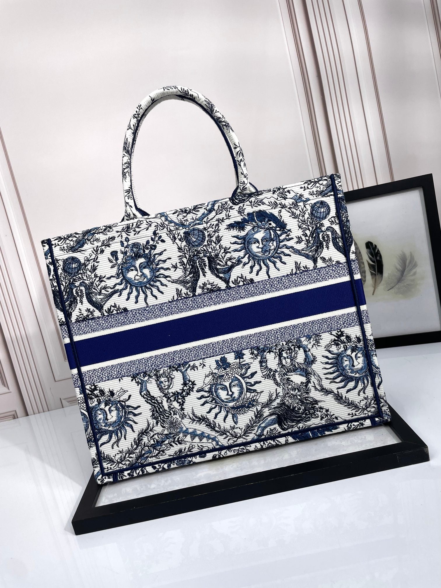 Christian Dior Book Tote Blue Toile de Jouy Soleil Embroidery Bag