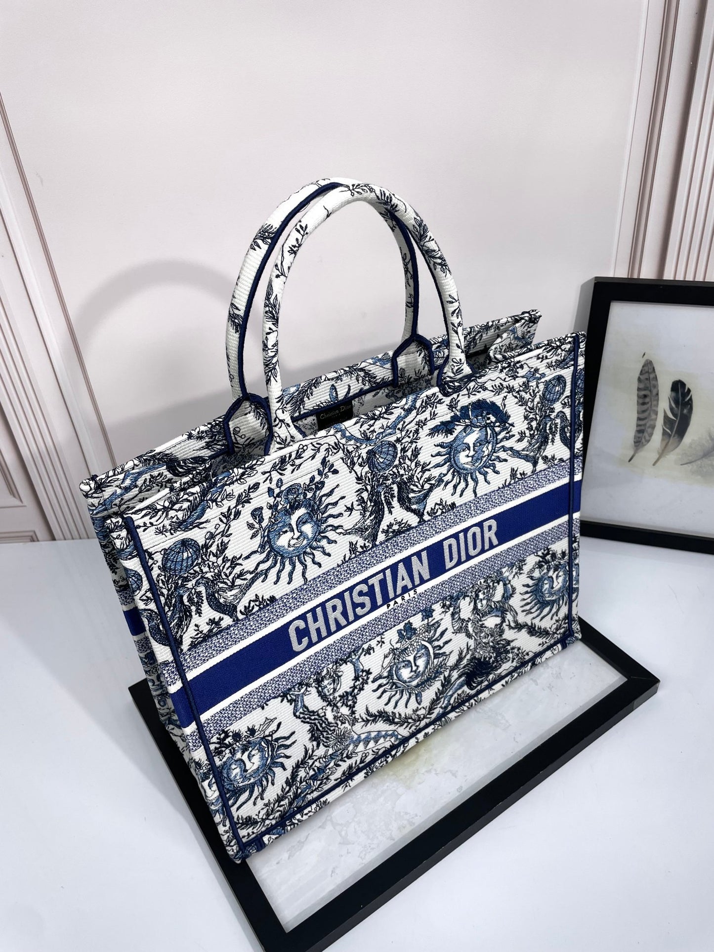 Christian Dior Book Tote Blue Toile de Jouy Soleil Embroidery Bag