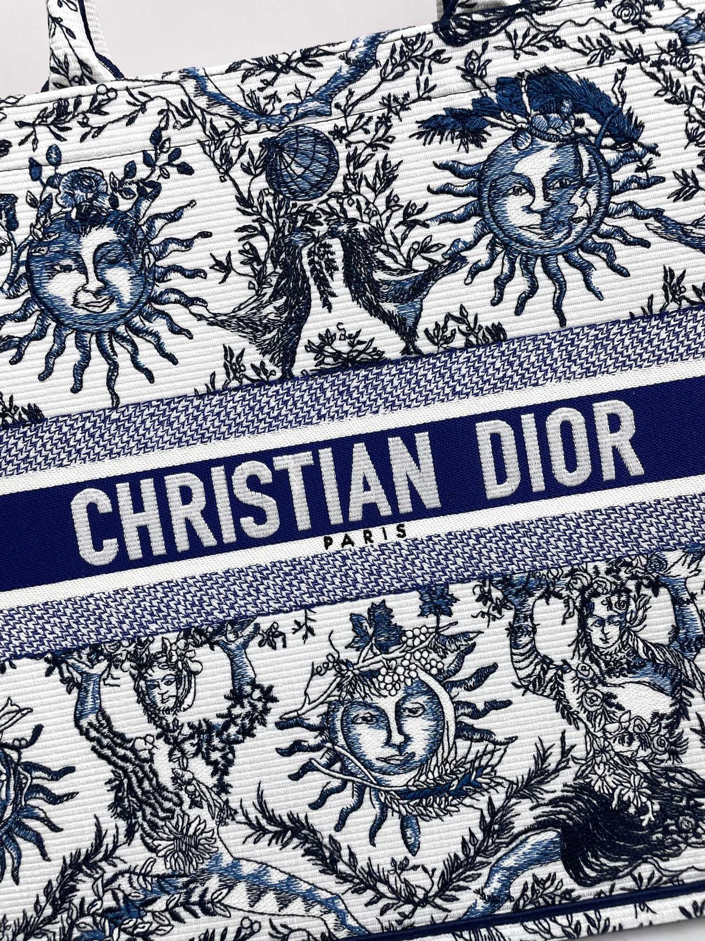 Christian Dior Large Book Tote Blue and White Celestial Zodiac Embroidered Canvas Handbag