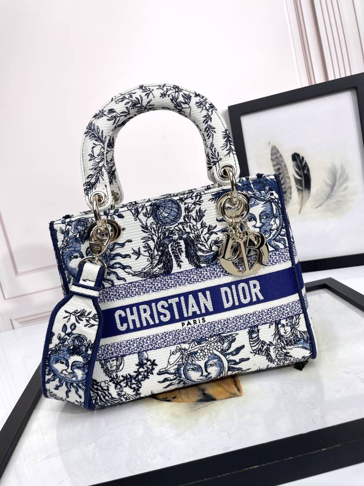 Christian Dior Medium Lady D-Lite Bag Blue Toile de Jouy Reverse Embroidery