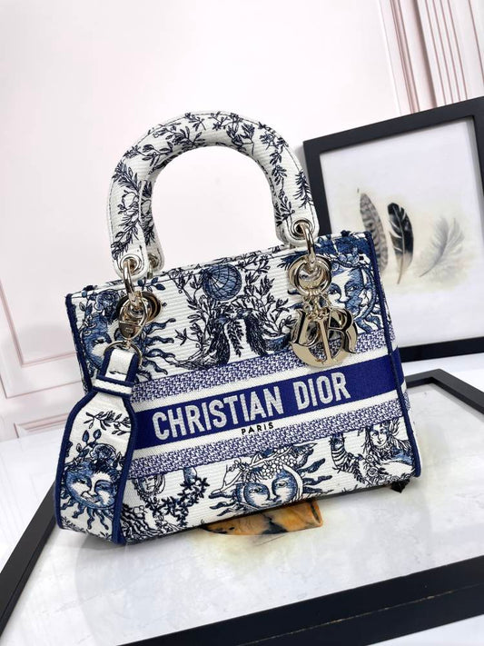 Christian Dior Medium Lady D-Lite Bag Blue Toile de Jouy Reverse Embroidery