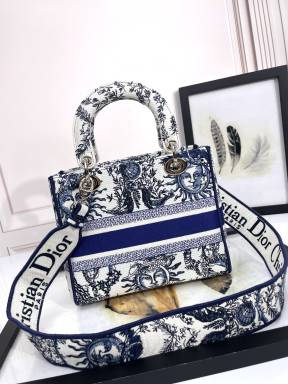 Christian Dior Medium Lady D-Lite Bag Blue Toile de Jouy Reverse Embroidery
