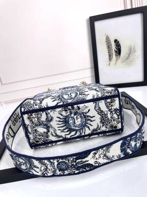 Christian Dior Medium Lady D-Lite Bag - Blue & White Toile de Jouy Zodiac Embroidery