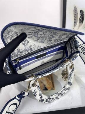 Christian Dior Medium Lady D-Lite Bag - Blue & White Toile de Jouy Zodiac Embroidery
