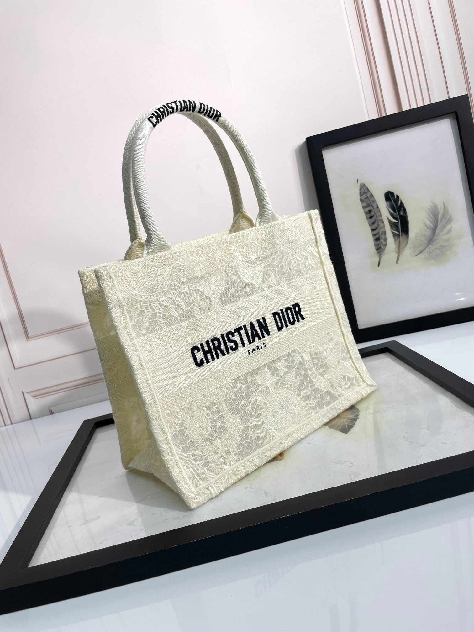 Christian Dior Medium Book Tote - Beige and White Toile de Jouy Canvas