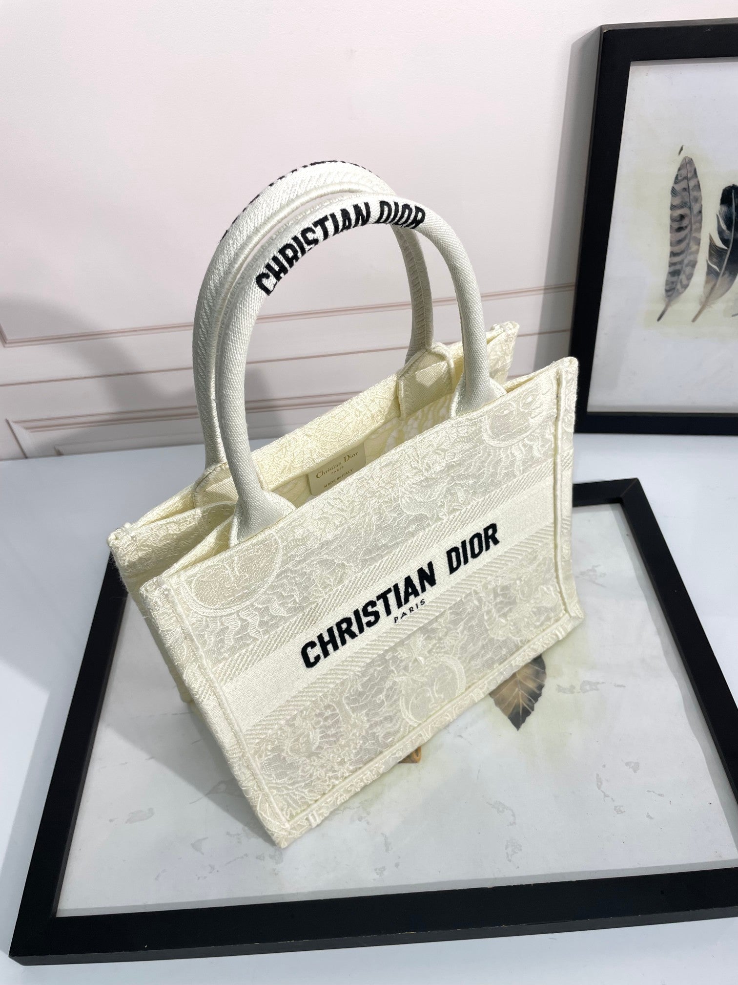 Christian Dior Medium Book Tote - Beige and White Toile de Jouy Canvas