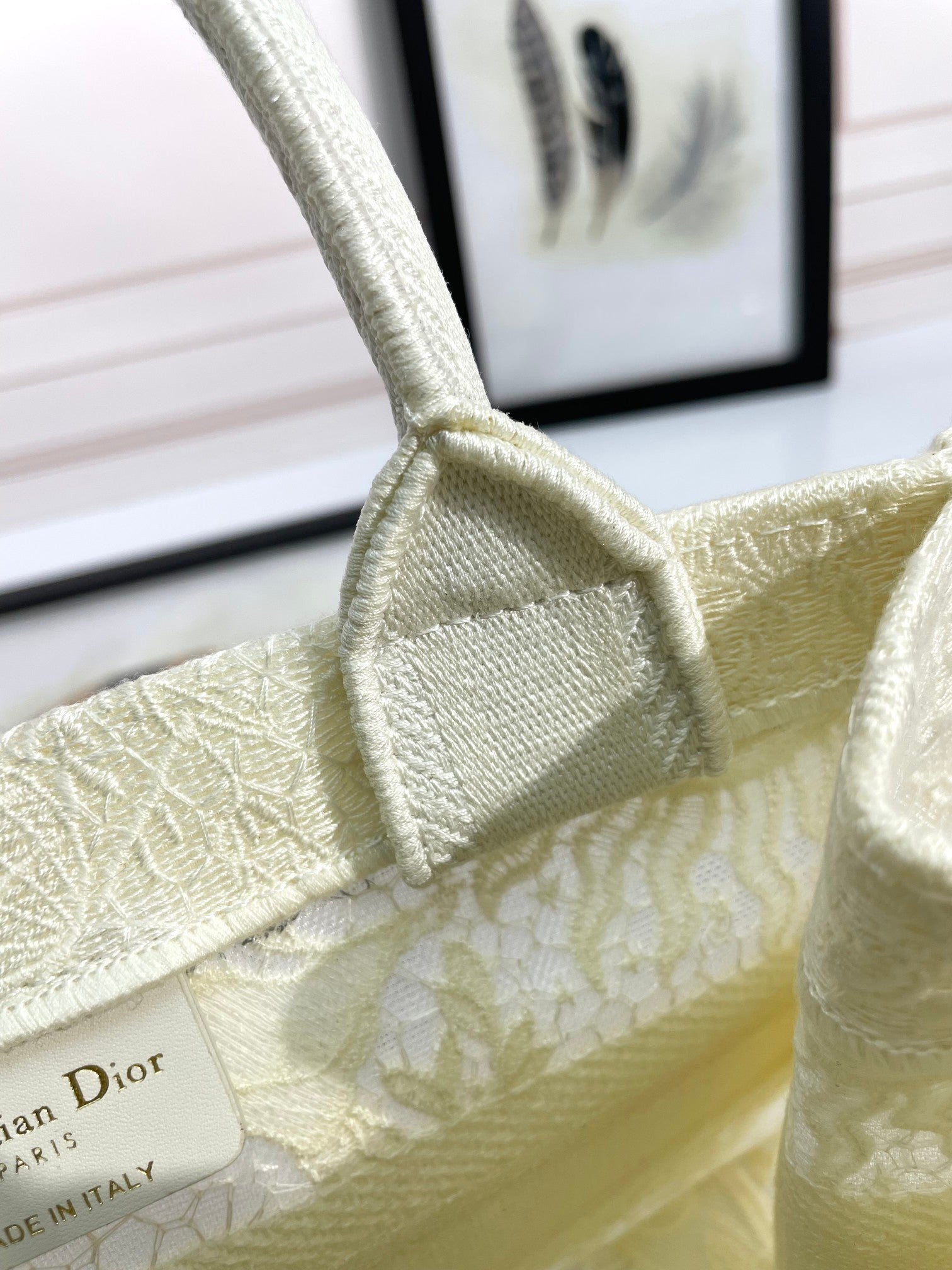 Christian Dior Book Tote Bag - White/Beige Embroidered Canvas Designer Handbag