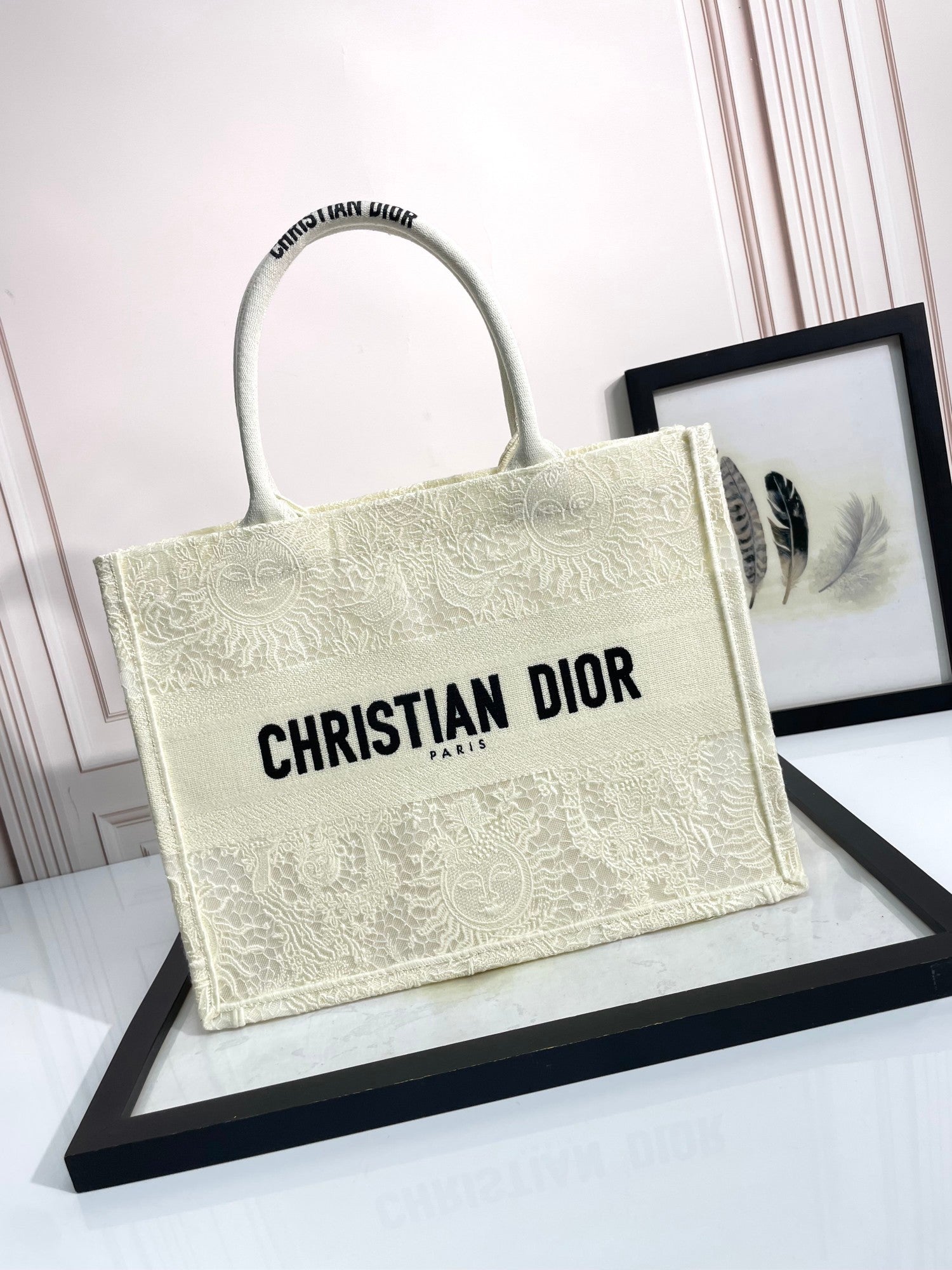 Christian Dior Embroidered Book Tote Bag - White Canvas