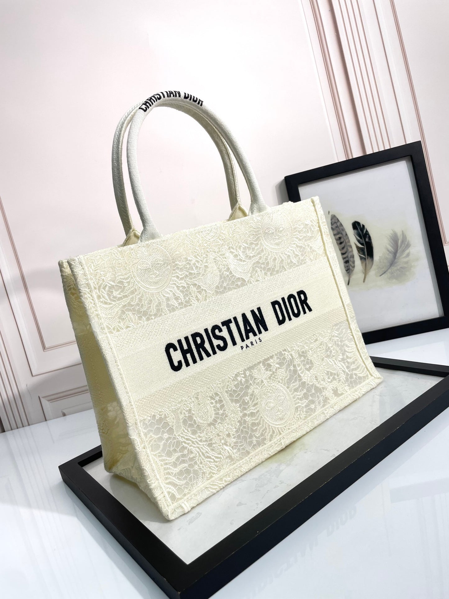 Christian Dior Book Tote Bag - Off-White Embroidered Canvas
