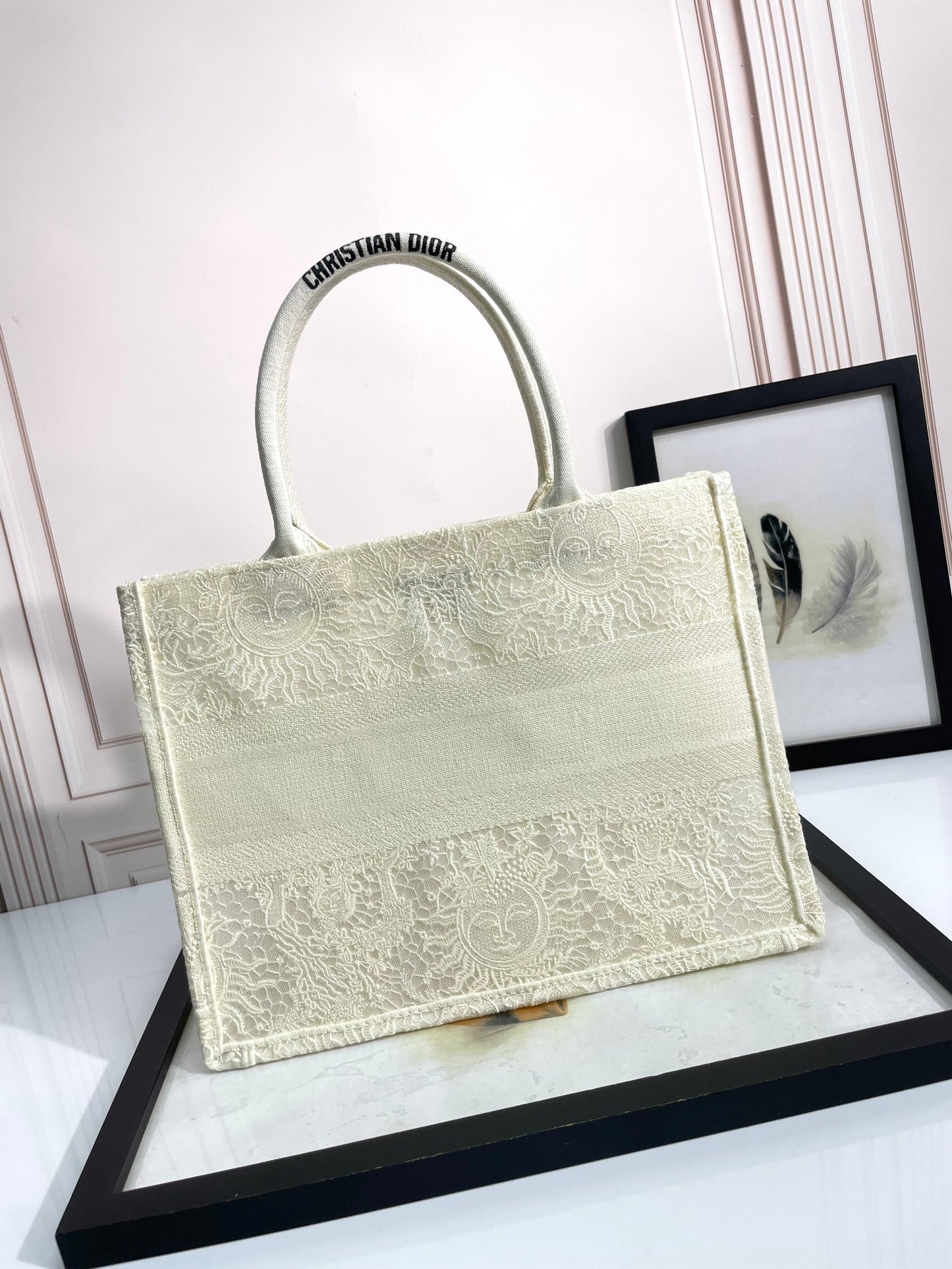Christian Dior Book Tote Bag - Off-White Embroidered Canvas