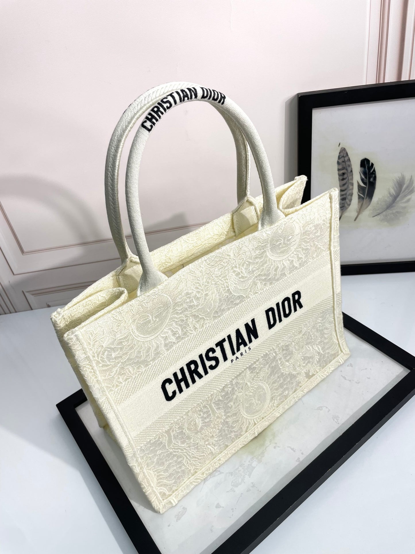 Christian Dior Embroidered Book Tote Bag - White Canvas