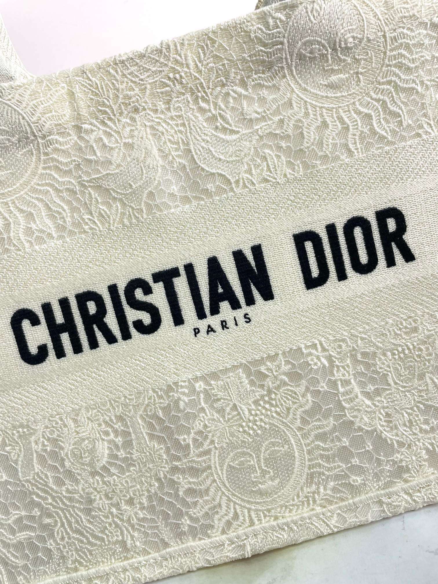 Christian Dior Book Tote Bag - Off-White Embroidered Canvas