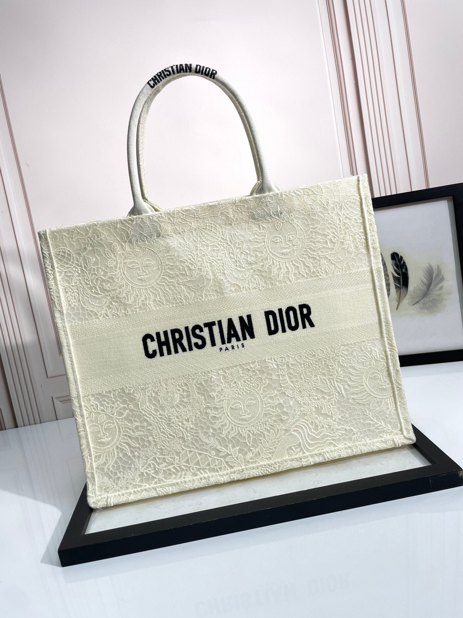 Christian Dior Large Book Tote Bag - Beige Embroidered Canvas