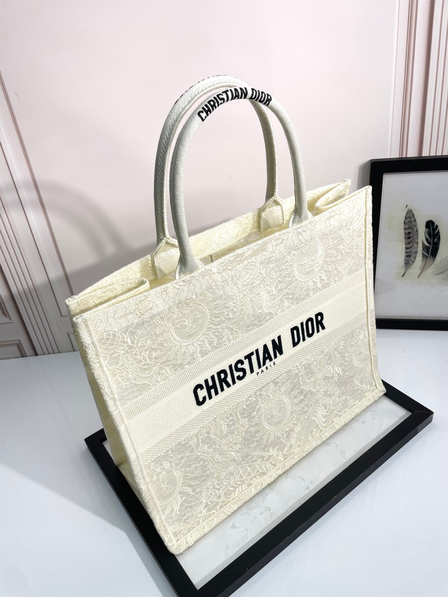 Christian Dior Large Book Tote Bag - Cream Embroidered Canvas