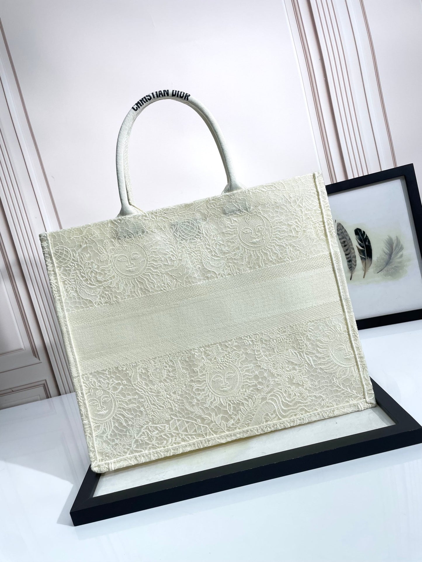 Christian Dior Large Book Tote Bag - Cream Embroidered Canvas