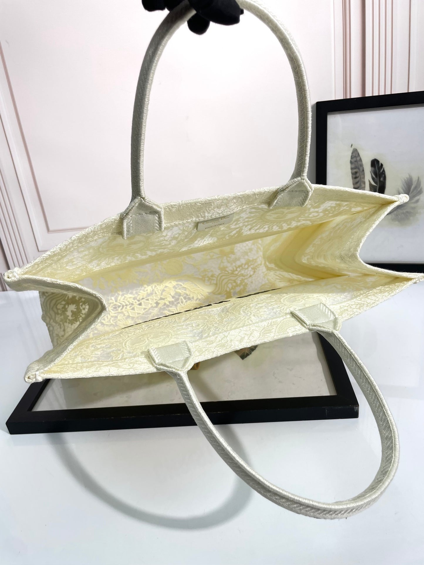 Christian Dior Large Book Tote Bag - Cream Embroidered Canvas