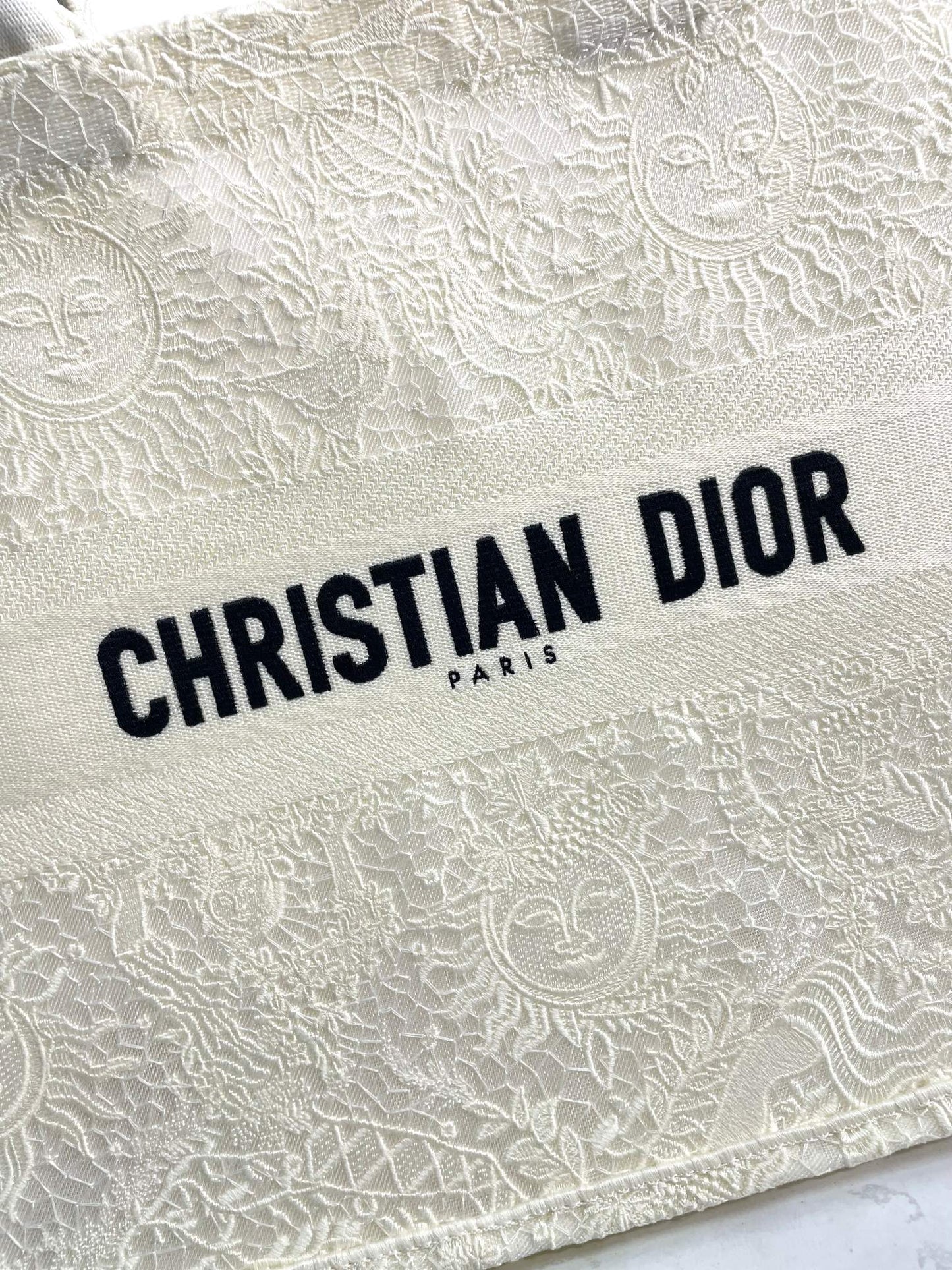 Christian Dior Large Book Tote Bag - Beige Embroidered Canvas