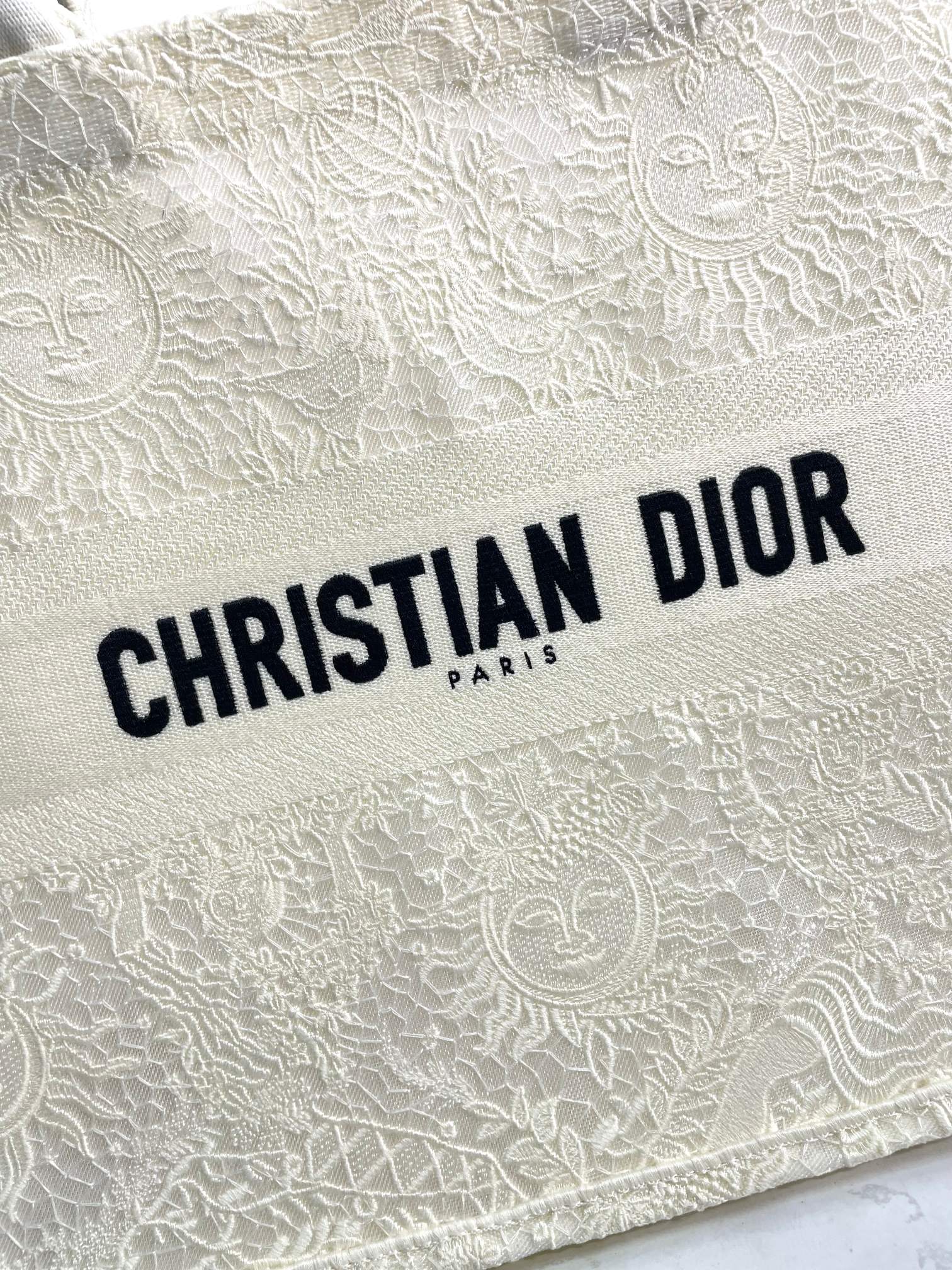 Christian Dior Large Book Tote Bag - Cream Embroidered Canvas